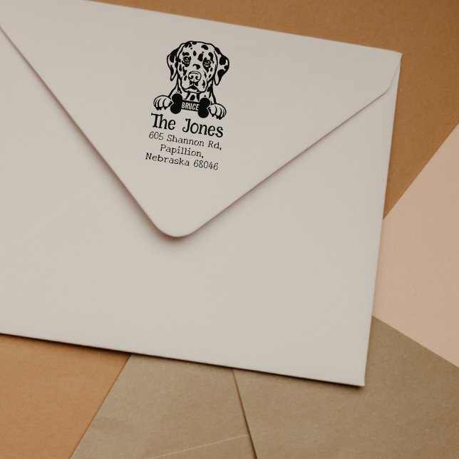 Carimbo De Borracha Cão Dalmático, Endereço De Regresso Personalizado, (Criador carregado)