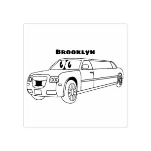 Carimbo De Borracha Caricatura azul-limusine e feliz