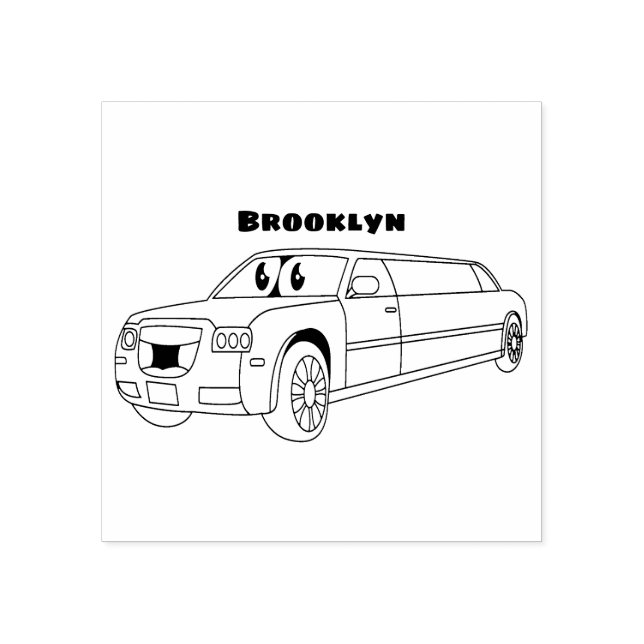 Carimbo De Borracha Caricatura azul-limusine e feliz (Impressão)