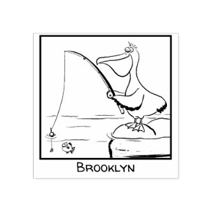 Carimbo De Borracha Cartoon pelicano de pesca engraçado