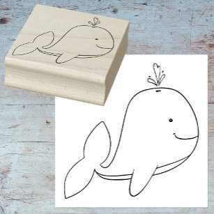 Carimbo De Borracha Cartoon Whimsic Whale Outline Rubber Art Stamp
