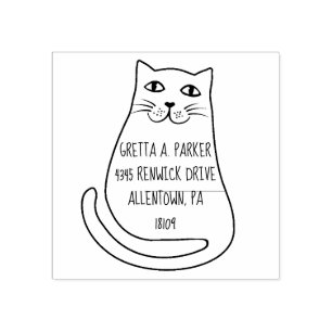 Carimbo De Borracha Cartoon Whimsso Endereço de Devolução de Gato Cari