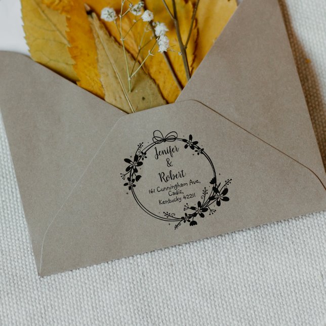 Carimbo De Borracha Casal de Endereço de Retorno Floral Elegante (Criador carregado)