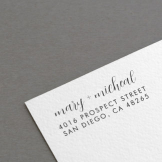 Carimbo De Borracha Casal Wedding Return Address Elegante Minimalista