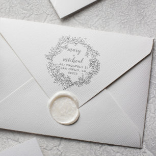 Carimbo De Borracha Casal Wedding Return Address Elegante Minimalista