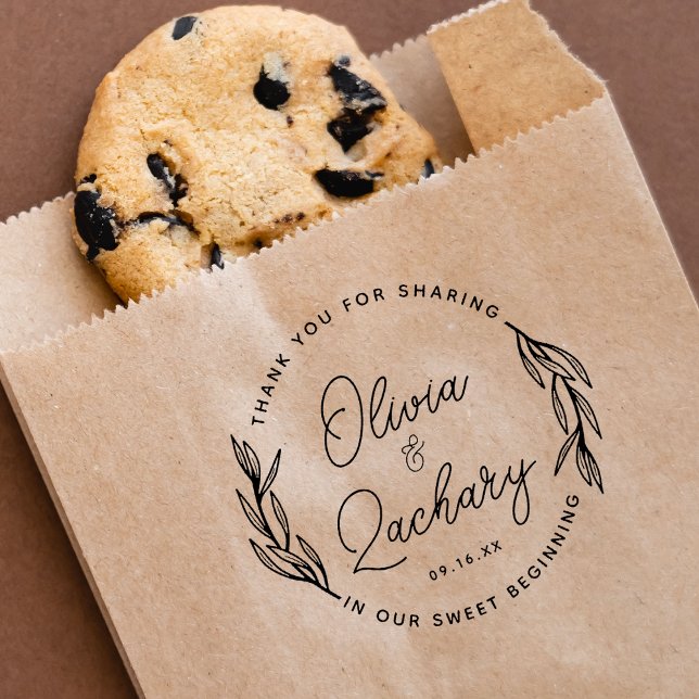 Carimbo De Borracha Casamento Circular Moderno Obrigado (Modern Script Circular Wedding Thank You Rubber Stamp)