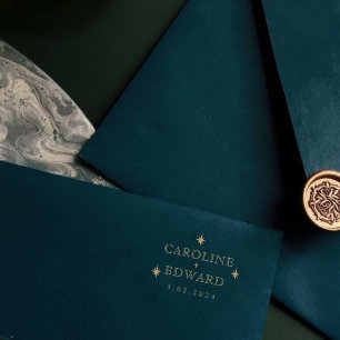 Carimbo De Borracha Casamento das Estrelas Místicas Douradas