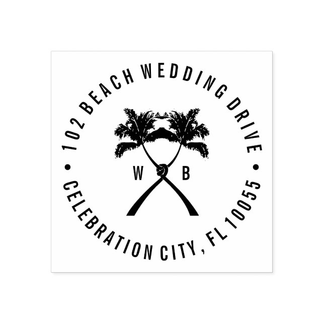 Carimbo De Borracha Casamento de Destino Tropical de Palmeiras (Impressão)