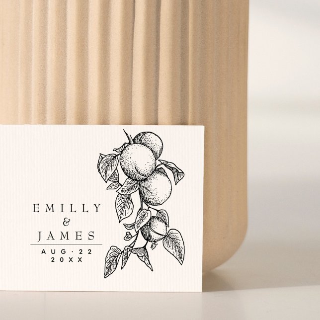 Carimbo De Borracha Casamento de Laranjas Botânicas Clássicas Elegante (Elegant Classic Botanical Orange Tree Wedding Rubber Stamp)