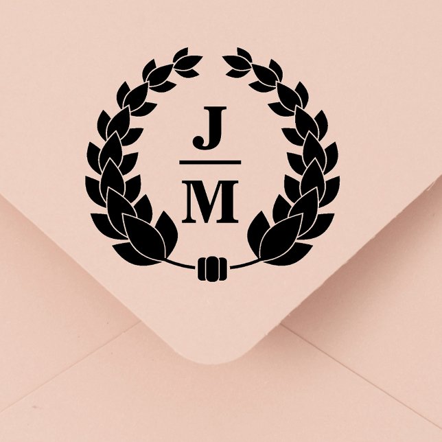 Carimbo De Borracha casamento elegante de monograma de coroa botânica (Criador carregado)