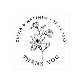 Carimbo De Borracha Casamento Elegante Floral Minimalista Obrigado A F