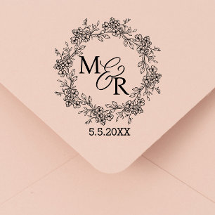 Carimbo De Borracha casamento floral botânico elegante na moda monogra