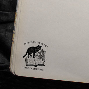 Carimbo De Borracha Cat de Biblioteca Floral de Vintage Personalizada