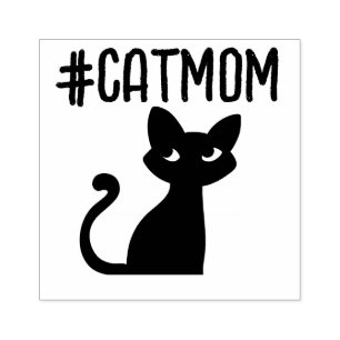 Carimbo De Borracha CAT MOM HASHTAG #CATMOM Wood Art Stamp