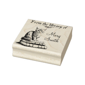 Carimbo De Borracha Cat on Books Personalizado Wood Art Stamp for book