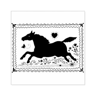 CARIMBO DE BORRACHA CAVALO PRIMITIVO DE ARTE FOLK, SILHOUETTE