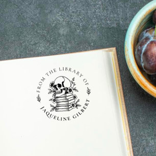 Carimbo De Borracha Caveira Gótica De Flores Da Biblioteca De