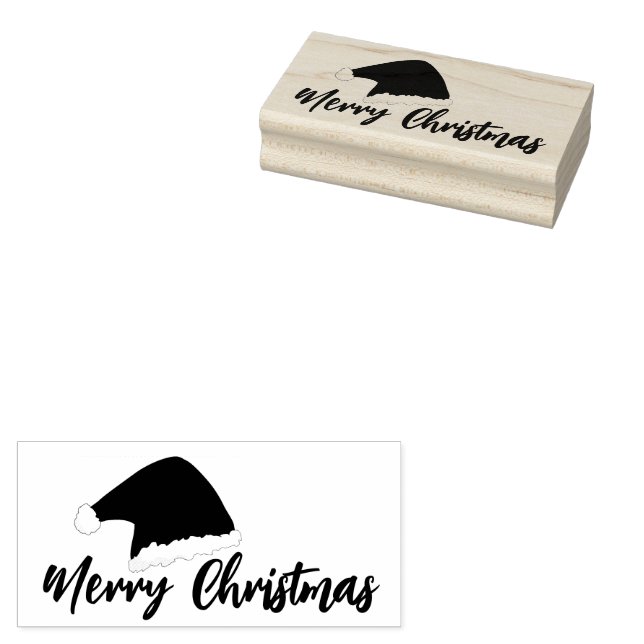 Carimbo De Borracha Chapéu do Papai Noel Script Natal Feliz  (Carimbado)