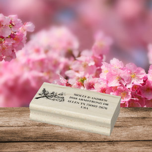 Carimbo De Borracha Cherry Blossom Floral Wedding Endereço de Devoluçã