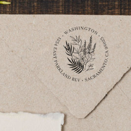 Carimbo De Borracha Chic Elegant Greenery Floral Round Endereço de Dev