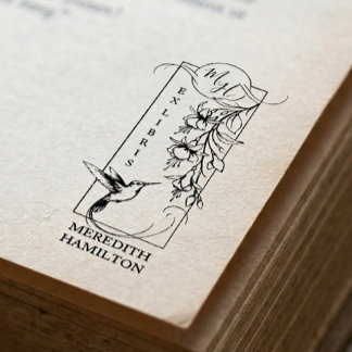 Carimbo De Borracha Chic Elegante Ex Libris Botânico Beija-flor 