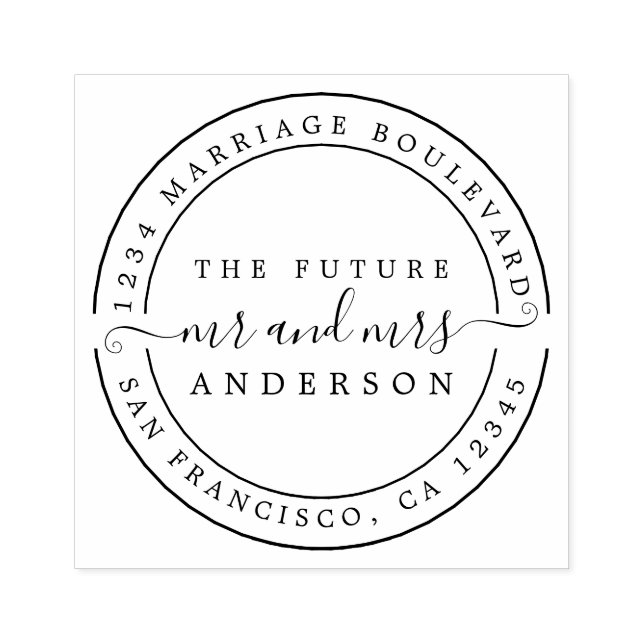 Carimbo De Borracha Chic Script Future Sr. Redondo Endereço da Sra. Re (Impressão)