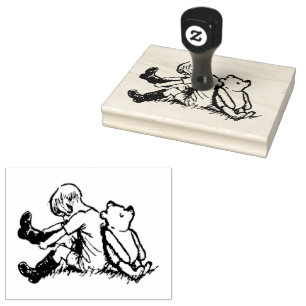 Carimbo De Borracha Christopher Robin calçando as botas com o Pooh