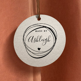 Carimbo De Borracha Círculo Desenho Da Mão Chic E Coração Feito Por No