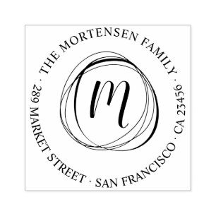 Carimbo De Borracha Círculos Monograma Rodar Nome da Família Retorno E