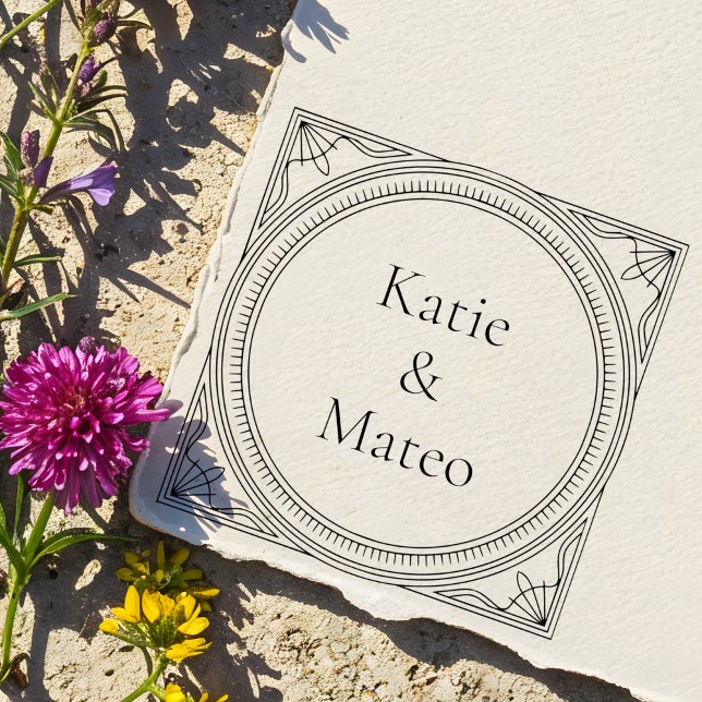 Carimbo De Borracha Classic Art Deco Wooden Couple's Names (Criador carregado)