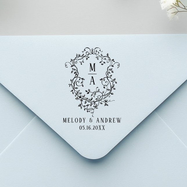 Carimbo De Borracha Classic Floral Crest Wedding (Criador carregado)