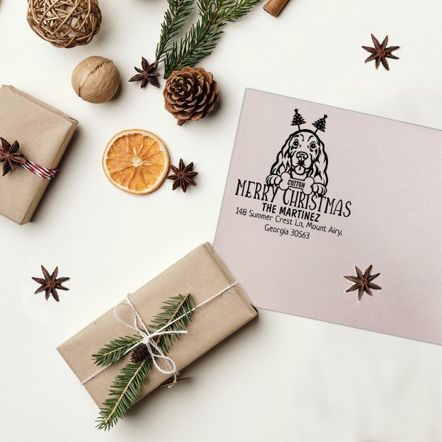 Carimbo De Borracha Cocker Spaniel Dog Endereço de Natal (Criador carregado)