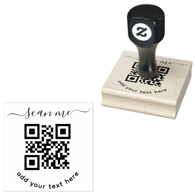 Carimbo De Borracha Código QR e texto personalizado (Carimbado)