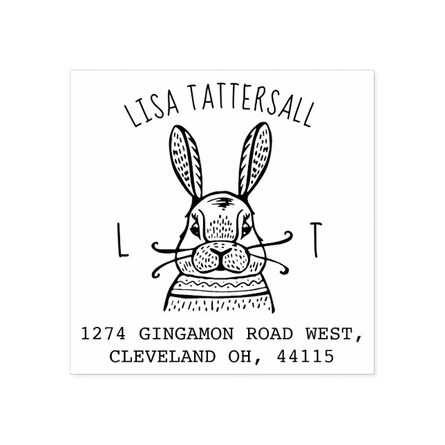 Carimbo De Borracha Coelho Cujo Monograma Animal e Nome Endereço de Re (Impressão)