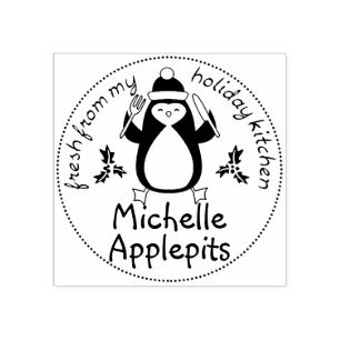 Carimbo De Borracha Comida de Natal do garfo dos pinguins da cozinha d