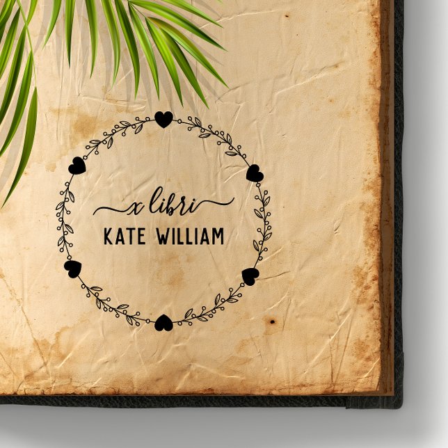 Carimbo De Borracha Coração Botânica ex libris selo (Criador carregado)