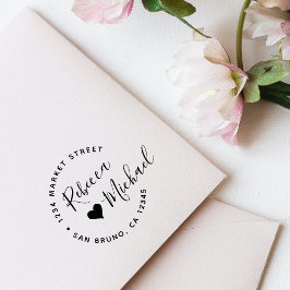 Carimbo De Borracha Coração e Texto redondo Elegante Endereço de Devol