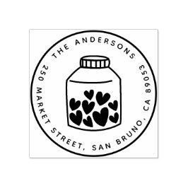 Carimbo De Borracha Corações Cutes Nome Arredondado Mason Jar Endereço