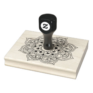 Carimbo De Borracha Corante floral de mandala branca preto-boho
