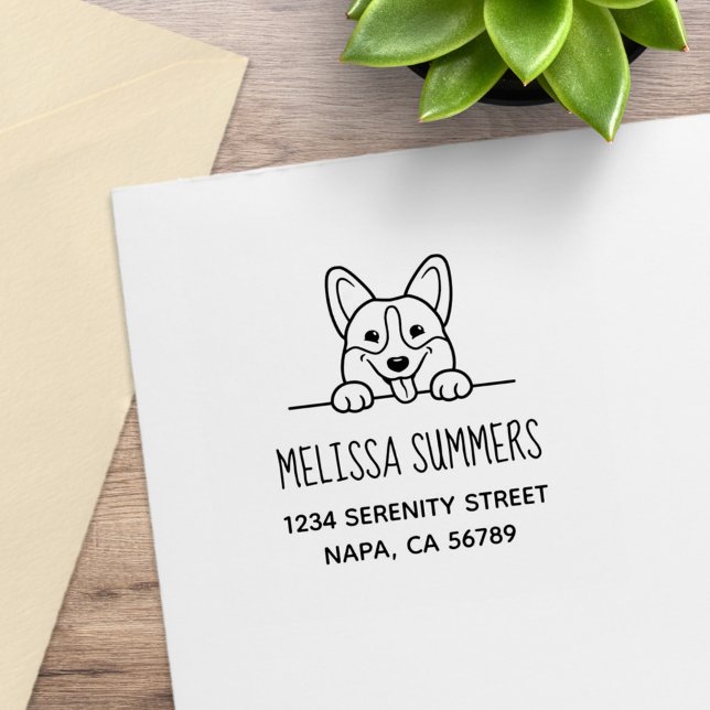 Carimbo De Borracha Corgi Dog Pet Address (Criador carregado)