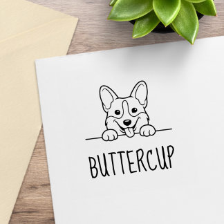 Carimbo De Borracha Corgi Fofo Espiando Nome Personalizado