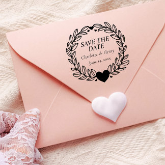 Carimbo De Borracha Coroa Botânica Elegante para Casamento Save The Da