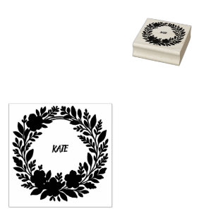 Carimbo De Borracha Coroa Floral Personalizada – Nome Personalizado 