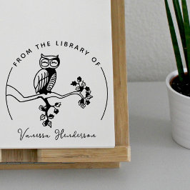Carimbo De Borracha Coruja Coroa Da Biblioteca De Livros Personalizado
