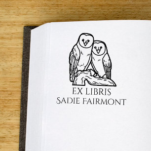 Carimbo De Borracha Corujas-de-celeiro Empoleiradas Ex Libris Livro