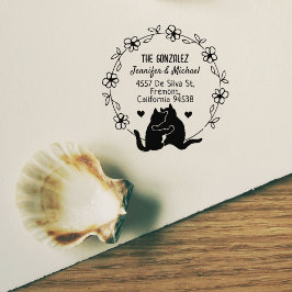 Carimbo De Borracha Couple Cat Return Address, Flower Circle 