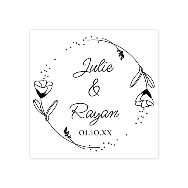 Carimbo De Borracha Couronne florale botanique, Prénoms (Impressão)