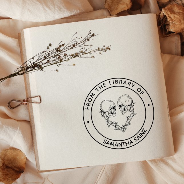 Carimbo De Borracha Crânios Góticos Escuros da Biblioteca do Livro (Criador carregado)