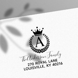 Carimbo De Borracha Crest Crown Wreath Monograma Endereço de devolução