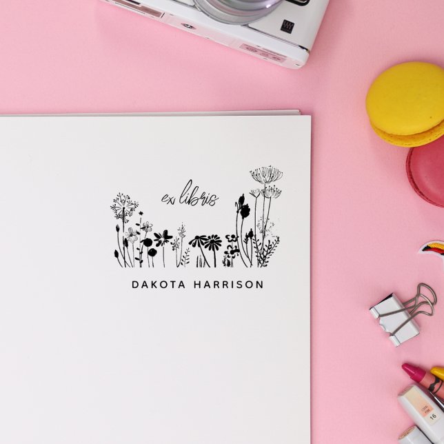 Carimbo De Borracha Custom Name Rustic Wildflowers Book  (Criador carregado)